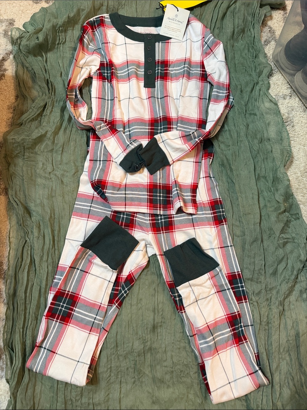 Hearth & Hand 2 PieceRed White Green Plaid Kids Pajama Set